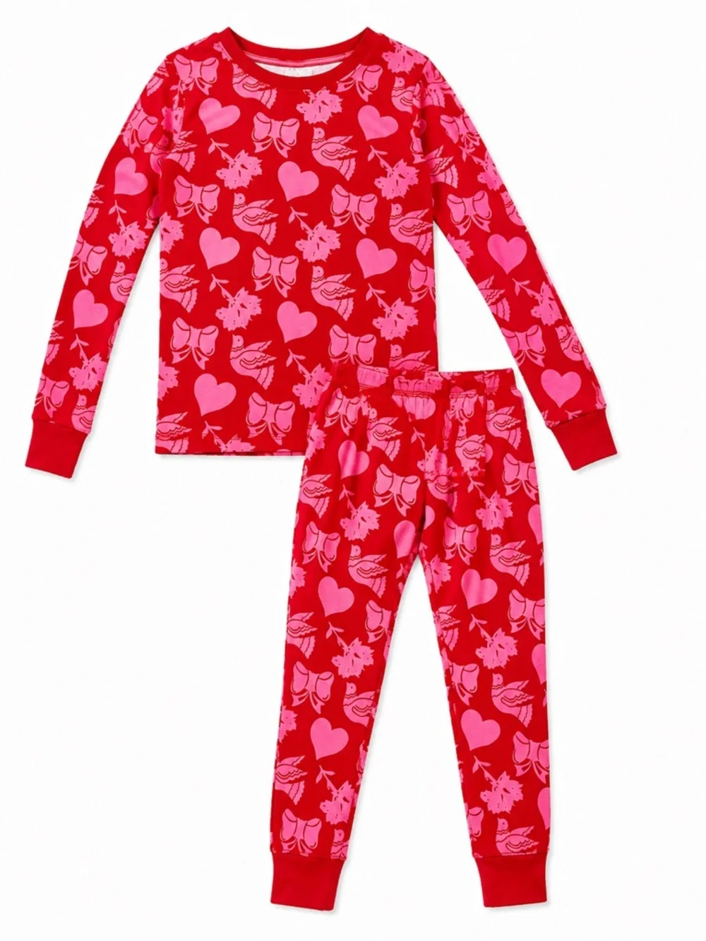 New - Mini Boden Red & Pink Heart and Bow Pajama Set | Size 7
